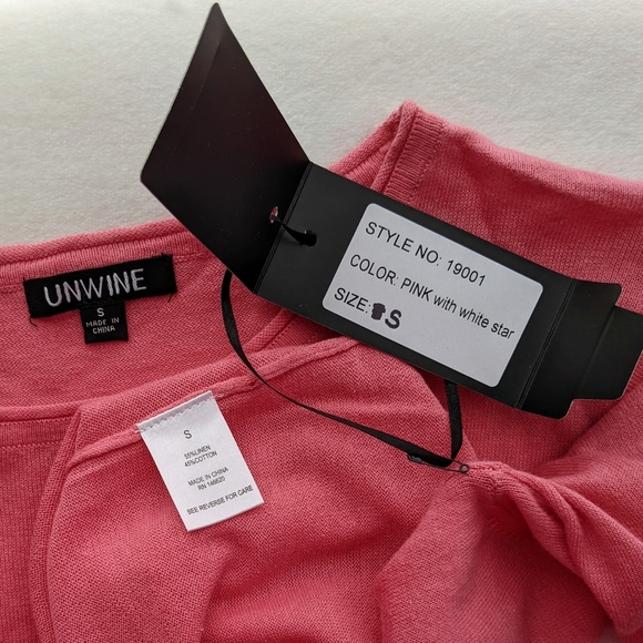Unwine Sweater Linen Cotton Knit Lightweight Woven Star Salmon White S NWT - Picture 14 of 15